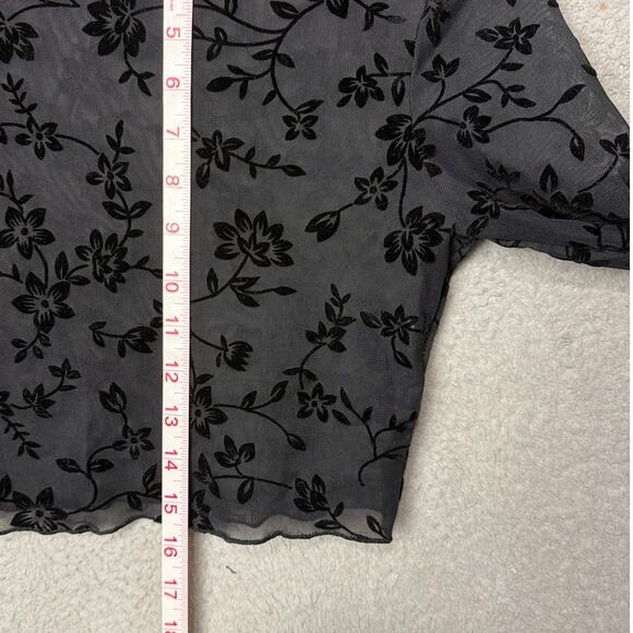 Sheer Floral Crop Top Black Size S Burnout Floral Design Whimsygoth Fairygrunge - Picture 4 of 5